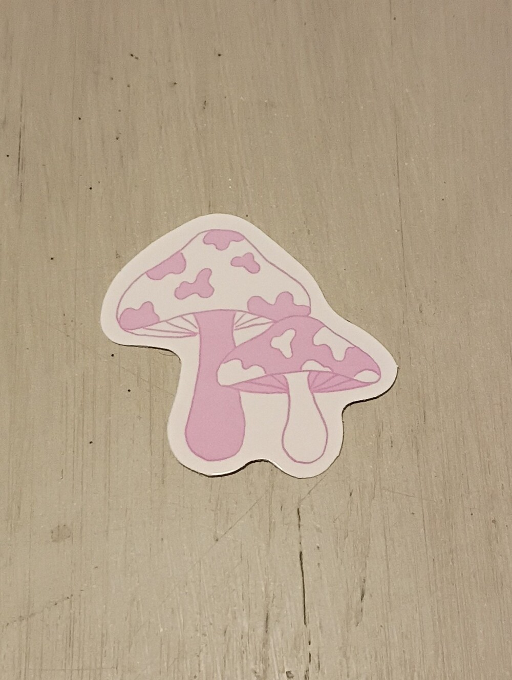10/$10 Sticker Decal - Two Pink & White Mushrooms One Small & One Large